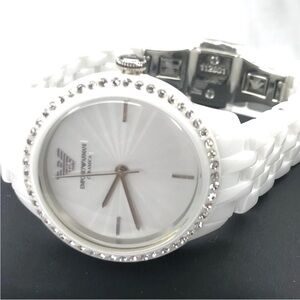 New Emporio Armani Ceramic Bracelet White Mother Of Pearl Dial Watch AR1477